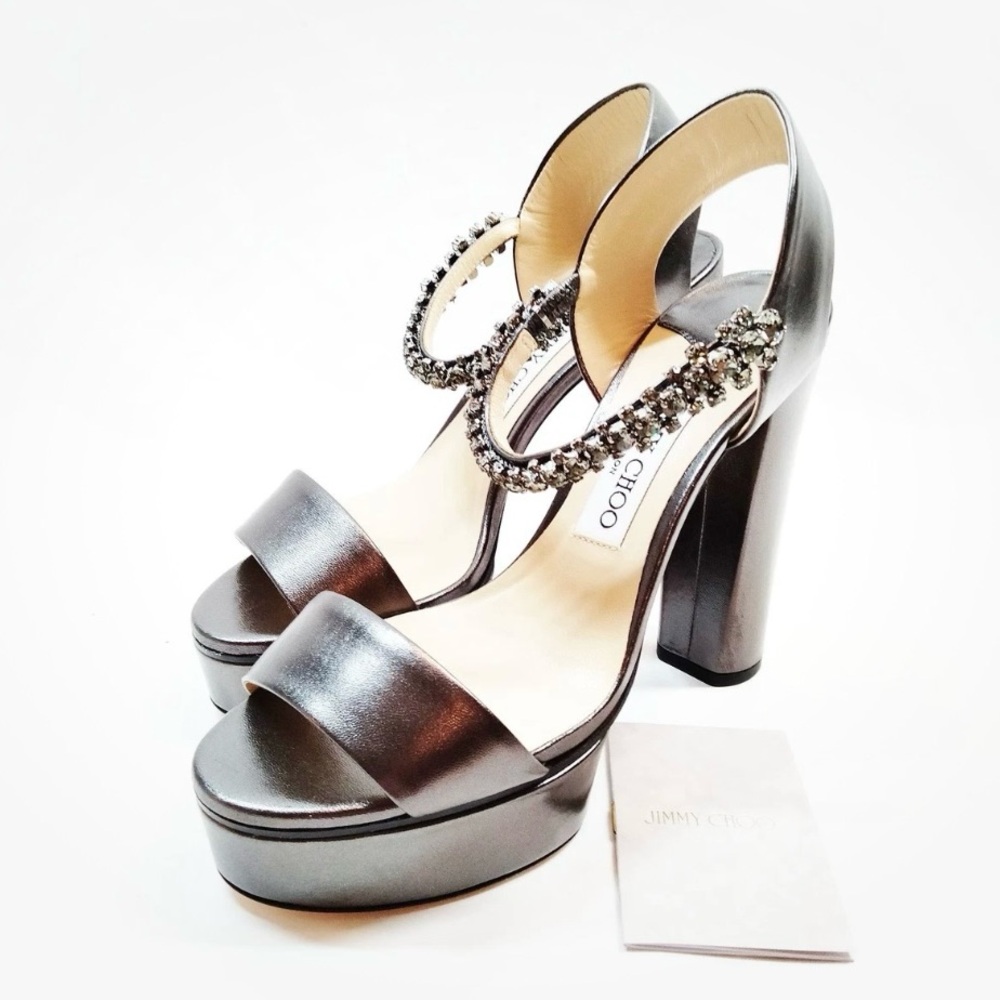 Authentic Jimmy Choo Black Heels Modern Design  crystal jewelry accents